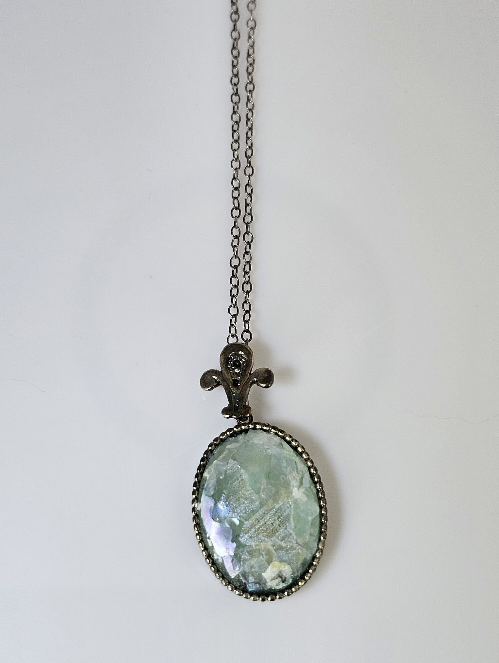 Authentic Roman Glass Pendant & Chain Sterling Silver 20" - Picture 2 of 9